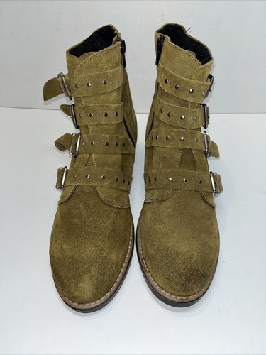 Anthropology Musse & Cloud Womens Misha Suede Ankle Boots 10 Green Combat Biker - Picture 5 of 14