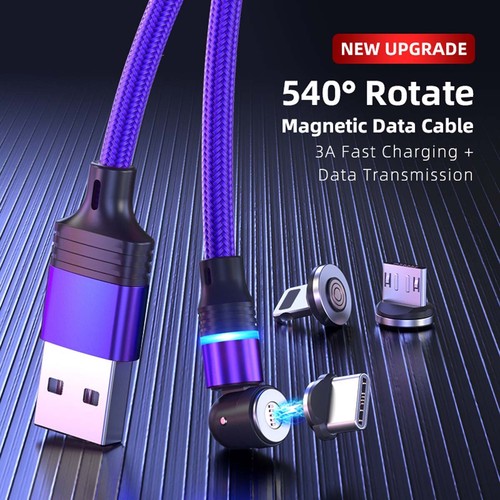 Magnetic 540 Fast Charging Data Cable Cord Charger For iPhone Type-C Micro USB C - Picture 3 of 19