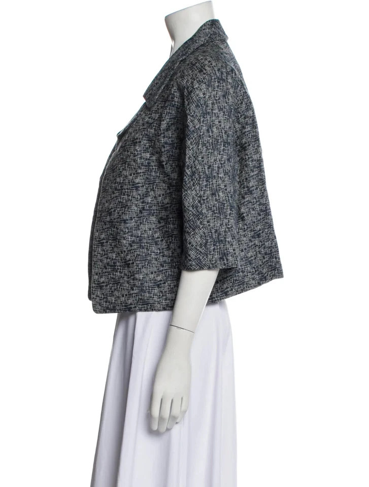 Marni Evening Jacket Women's XL Blue Tweed Pattern Long Sleeve Collar Open Front - Image 2 of 3