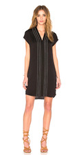 VINCE Black Mini Shift Dress Sz 2 Embroidered Trim Cap Sleeve V-Neck Casual