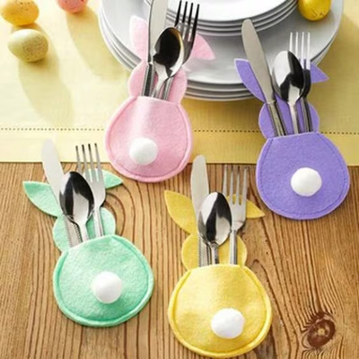 Farmhouse Easter Bunny Silverware Cutlery Holder Table Decor set of 4