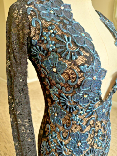 Holt Miami Hand Painted Mini Dress Black Navy Blue size Small - Picture 3 of 5