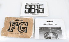 NIKON MANUALS SET OF 3, SB-15 SPEED LIGHT, FG  NIKKOR 50MM F 1.8