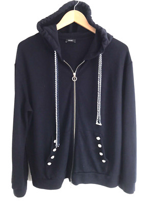 Riani Full Zip Jacket Hood Navy Blue Sz 10 Casual Quiet Luxury EUC Minimalist