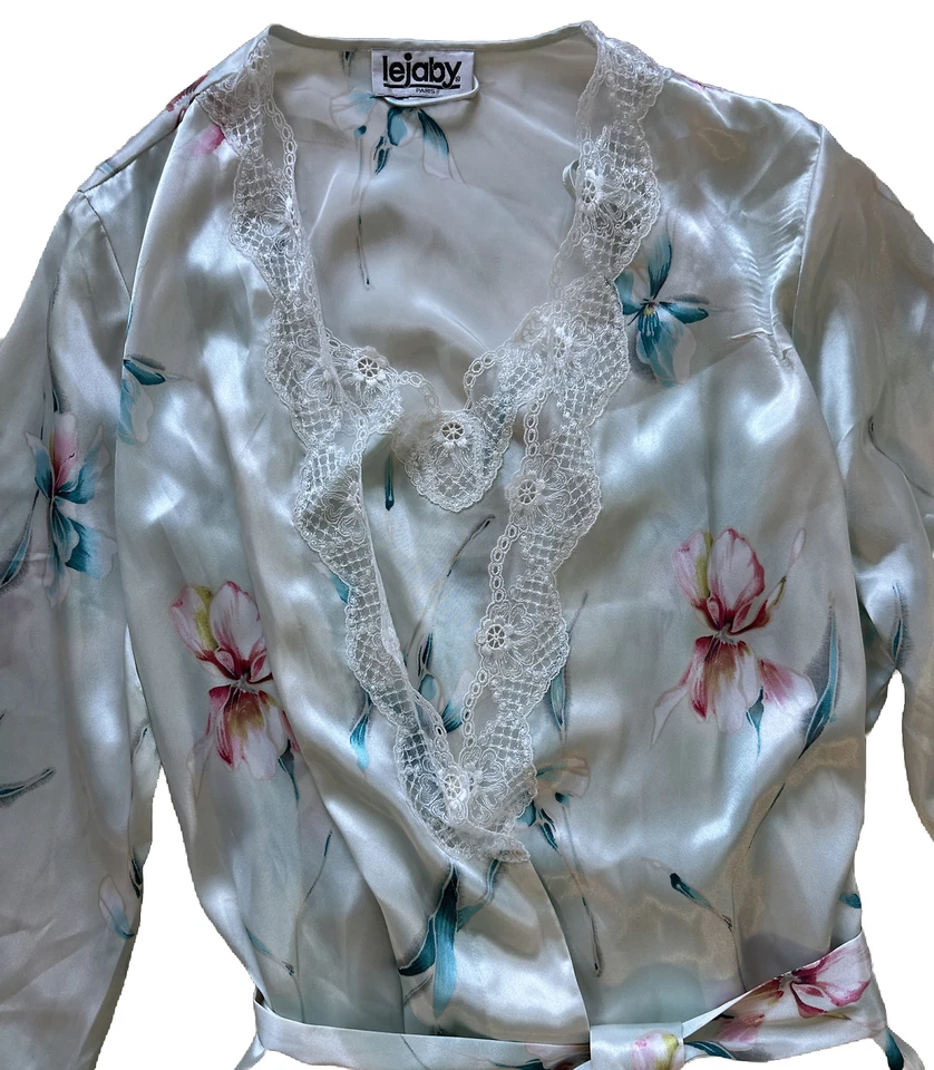 Lejaby Paris Floral Nightgown Kimono Robe Set Wmn Sz M Lingerie Sexy Lace READ - Image 3 of 4