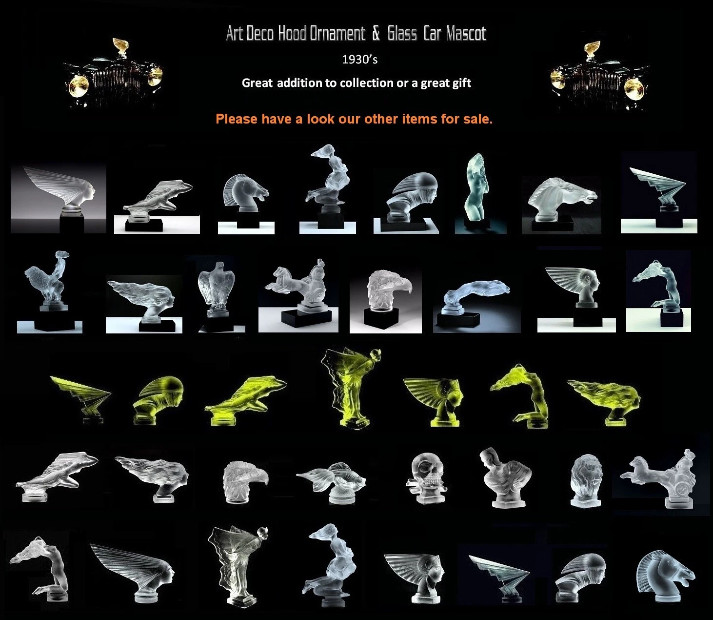 Statuina Art Decò Auto Mascotte in Vetro 'Longchamp' 1930' H.Hoffmann di Lalique