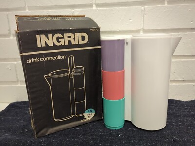 Vintage 1970s Ingrid Drink Connection Picnic Pitcher Cups Lids Handle Complete