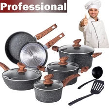 12Piece Pots and Pans Set Nonstick Induction Cookware Set Granite Coated Pot Set