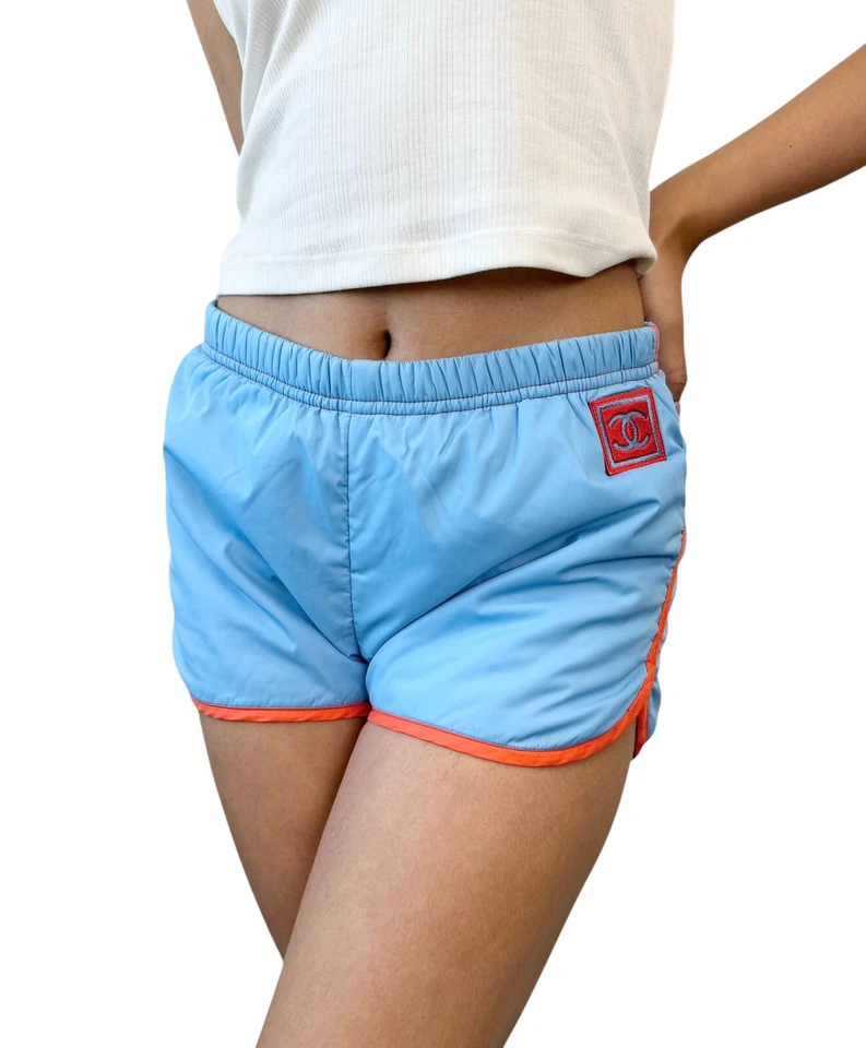 CHANEL Sport Vintage 02S CC Logo Short Pants #36 Shorts Blue Orange Polyamide - Image 2 of 4