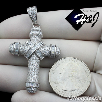 925 STERLING SILVER ICY CUBIC ZIRCONIA OVERSIZE GOLD PLATED 3D CROSS 925 STERLING SILVER ICY CUBIC ZIRCONIA OVERSIZE GOLD PLATED 3D CROSS