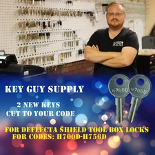 H700D-H756D, 2 keys for Deflecta Shield Tool Box Locks, Cut to Code. locksmith.