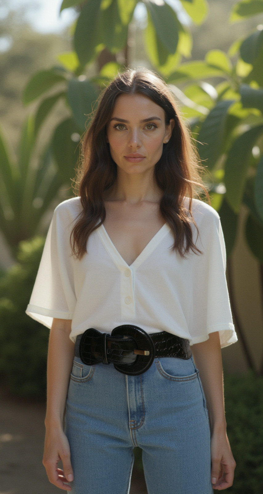 Fun Women Hip High Waist Stretch Wide Black Color Belt Big Round Buckle Fit XS M