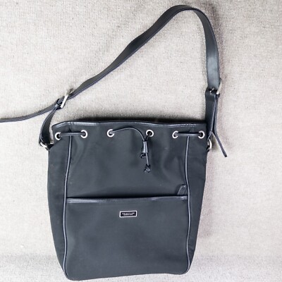 Kenneth Cole Reaction Bag Black Canvas Drawstring Closure Hobo