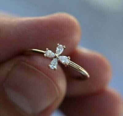 Pear Cut Simulated Diamond Women's Flower Engagement Ring 14K Yellow Gold Plated