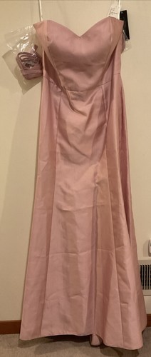 Alfred Sung D742 Pink Bridesmaid Dress Gown Sz 14 with jeweled belt New
