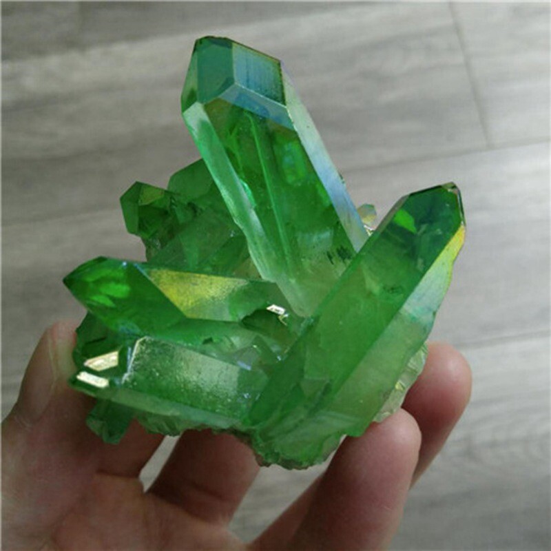 50g Natural Aura Green Titanium Stone Quartz Crystal Cluster Spiritual Healing