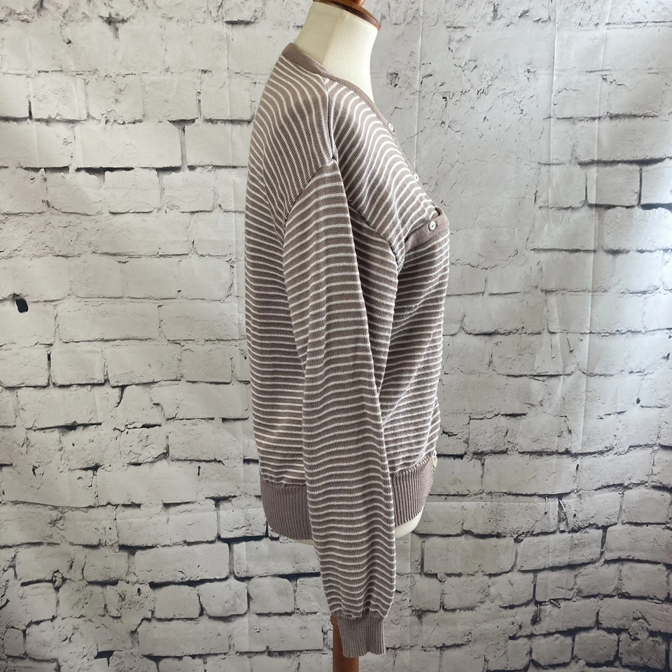 Suéter Jaeger Mujer Talla Mediana Rayas Marfil Crema Cárdigan Abotonado De Colección Foto 4 de 4