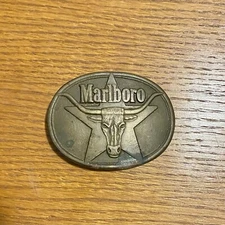 1987 Vintage Marlboro Belt Buckle Solid Brass Philip Morris Inc Western Steer