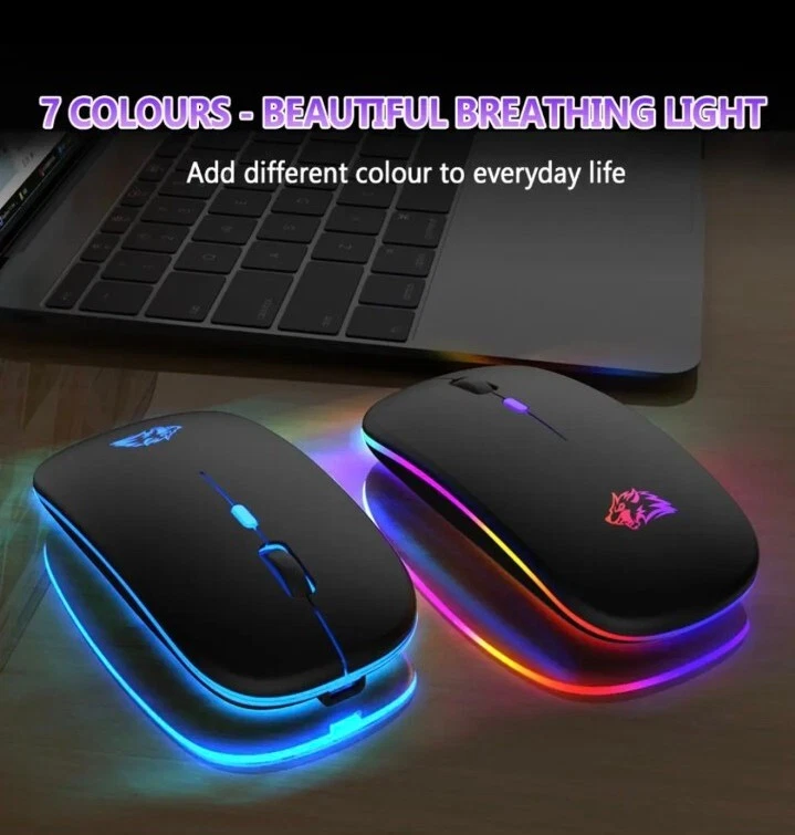 Wireless Mouse With RGB Slim Profile Silent Mouse 3 Dpi Levels Colored Lights - Image 2 of 4