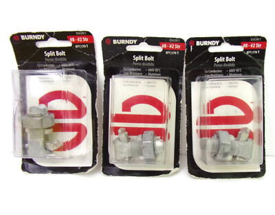 3 Packs #8 - #2 Str Split Bolt Connectors Burndy KSA2BC1 New In Package