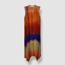 Tahari ASL Women's Orange Chiffon Ombré Pleated Mock Neck A-Line Dress Size 8