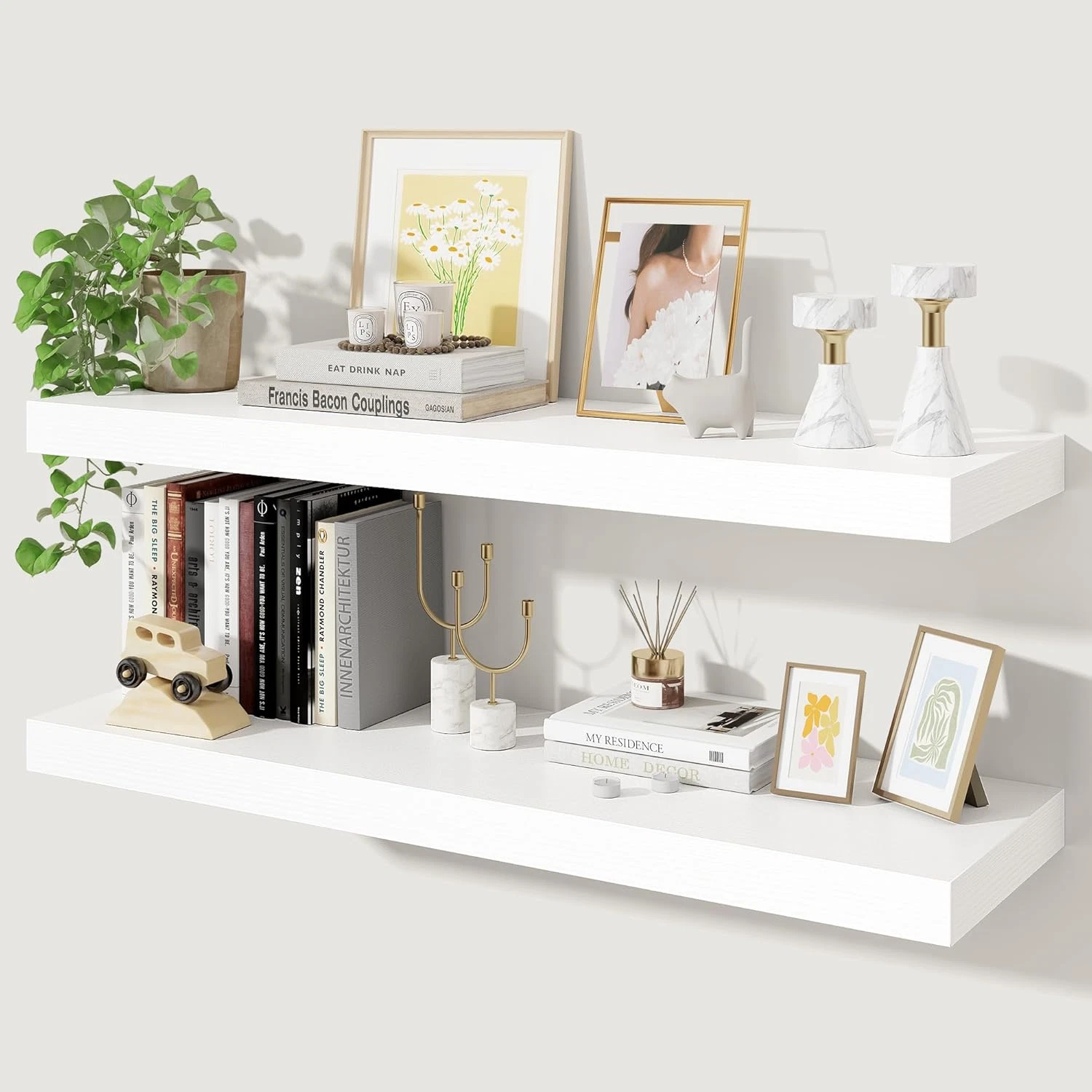 Rustic Floating Wall Shelves Set of 2 - 36 Inch White Wood Decor for Any Room