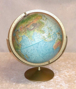 VTG Replogle Land and Sea World Globe Metal Base Raised Surface USSR 12" D