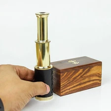 Vintage 6" inch Handheld Brass Telescope with Wooden Box - Pirate Navigation.
