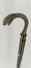 ANTIQUE WOODEN WALKING STICK BRASS KING COBRA SNAKE DESIGN HANDLE VICTORIAN CANE