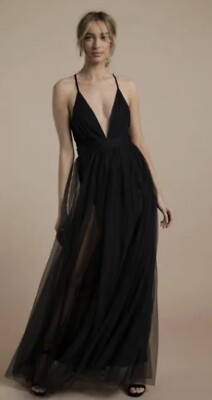 Sumintras Black Maxi Sexy Sheer Tulle Dress XL