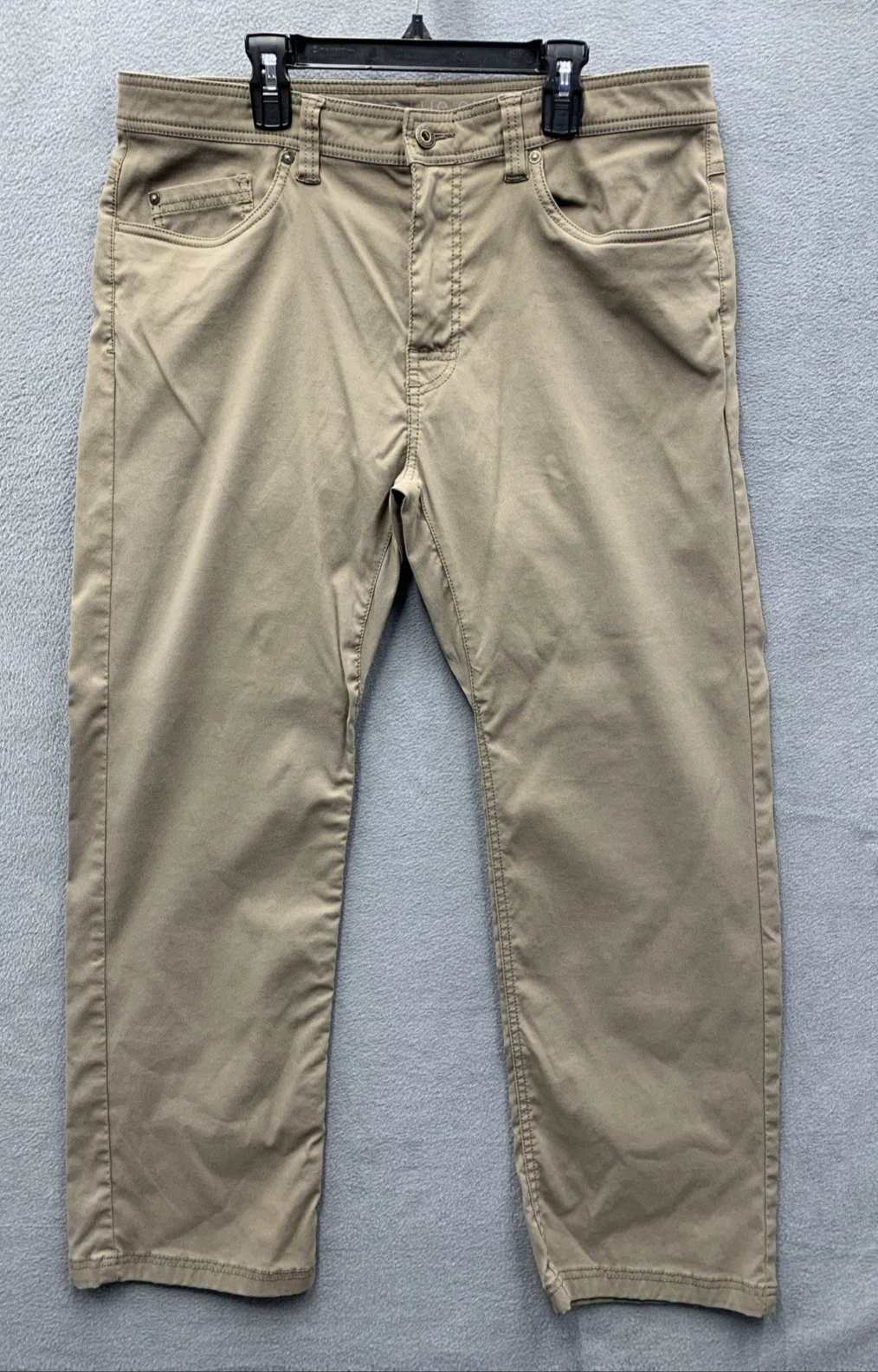 Prana Mens Brion Pants Outdoor Hiking Exploring Slim Fit Tan Nylon Size 36X30