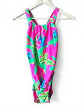 SPEEDO Vintage 80s 90s Neon Pink Tropical Parrot Print Cutout Back Swimsuit NWO