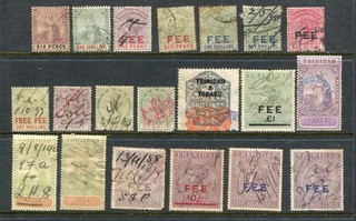 TRINIDAD Old QV Revenue Used Lot to 10 Shillings 20 Stamps