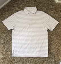 Rhoback Polo Shirt Men  s White Pink Stripe Golf Performance Stretch Size Medium