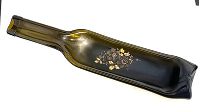 Brown Glass Melted Flat Wine Bottle Spoon Rest Cheese N Cracker Server