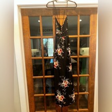 EUC Andthewhy Size Medium Floral Black Strappy Tie Back Maxi Boho Dress