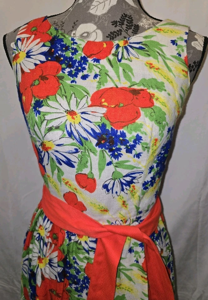 Vtg 1960s Bonwit Teller Floral Neon Dress size small Mid Century INCREDIBLE - Image 2 of 4