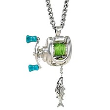 Rotating Handle Fishing Reel Necklace Or Ring Mini Alloy Reels Pendant Necklace