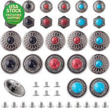 24 Sets Vintage Sunflower Turquoise Concho Rivets Studs for Leather Craft