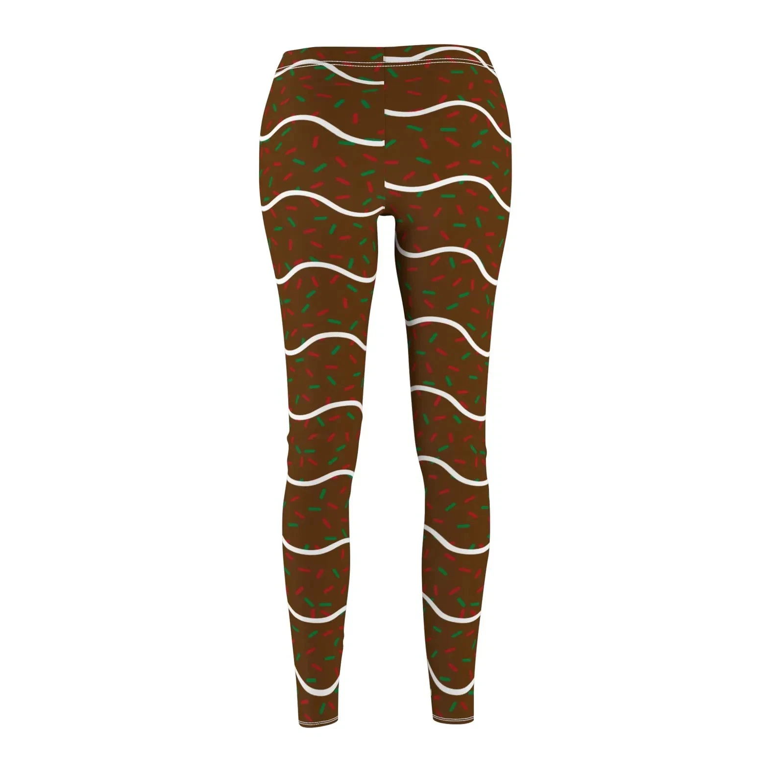 Stretchy Christmas Tree Chocolate Leggings Women Holiday Xmas Printed Pants