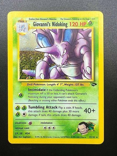 Giovanni's Nidoking 7/132 GC Holo Gym Challenge English Pokemon Card Excellent