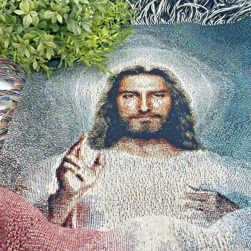Christian Tapestry Throw Blanket 55x40 Divine Mercy Jesus I Trust In You Fringed - Picture 13 of 13
