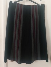 CC Vintage Style Wool Blend A Line Midi Skirt Size 14 Grey and Black Striped