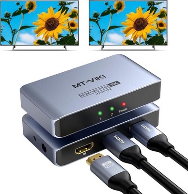 MT-VIKI 4K@120Hz HDMI Splitter 1 in 2 Out Aluminum 8K 1 2 out, BLACK 