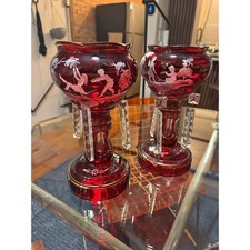 RARE Victorian cranberry glass lusters Very Valuable 