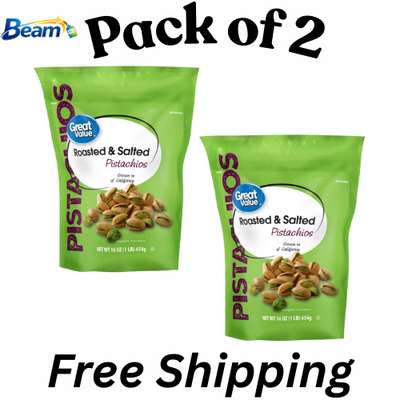 #ad Great Value Roasted amp; Salted Pistachios 16 oz Resealable Bag Pack of 2 $11.99