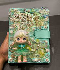 Mint Green Special Crafted Cream Glue Decorated 6-Ring Binder Notebook