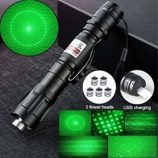 532nm Green Laser Penlight USB Rechargeable LAZER Visible Dot Beam Light 5Caps