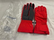 NEW LANDS END Kids Expedition Winter Warm Gloves Sz Large 6 1/2 - 6 3/4 Red Gray