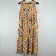 J. Crew Factory Vibrant Yellow Floral Print Sleeveless Maxi Dress with Pockets